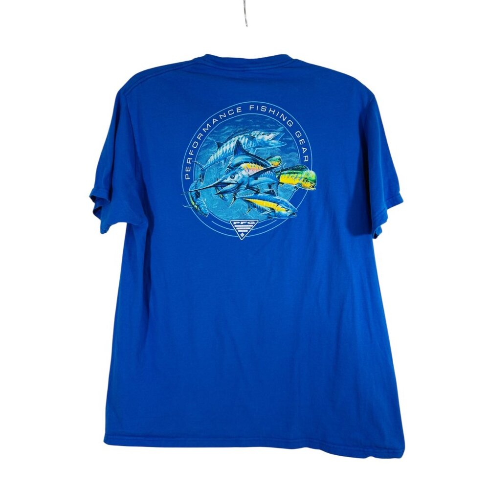 Columbia PFG Performance Fishing Gear Graphic Tee XL Blue Cotton Mens Shirt